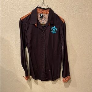 TRUETEXAS Black Button-Down Shirt with Orange Accents